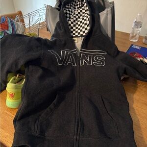 Vans Charcoal Kids Hoodie with Checkered Lining
